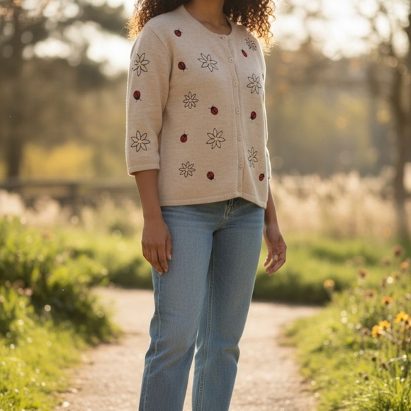 Christopher & Banks Sweaters - EUC Christopher and Banks Sz. M Oatmeal Color Butterflies and Flowers Sweater